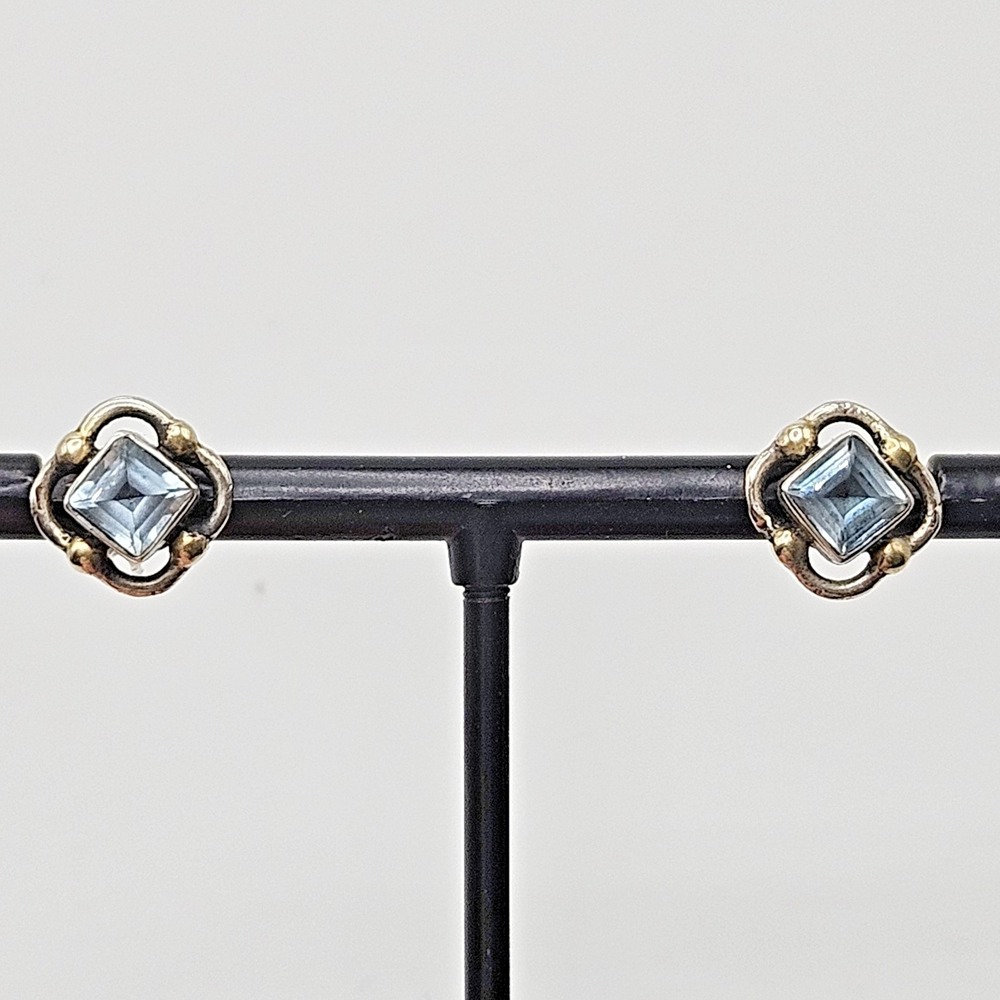 Sterling Silver Blue Topaz Earrings Pierced Stud 925